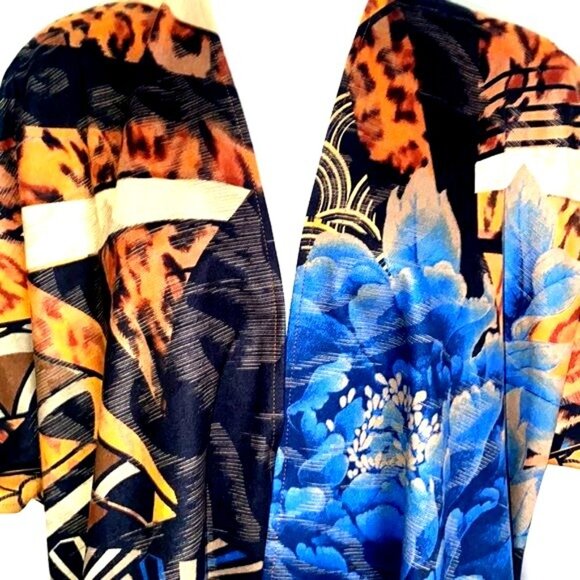 Chicos Abstract Bold Floral Animal Print Festival Wrap Open Cardigan Artistic OS - Picture 9 of 12